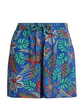 Johnny Was Maris Easy Cover Up Shorts Blue Green Floral Size Small NWT